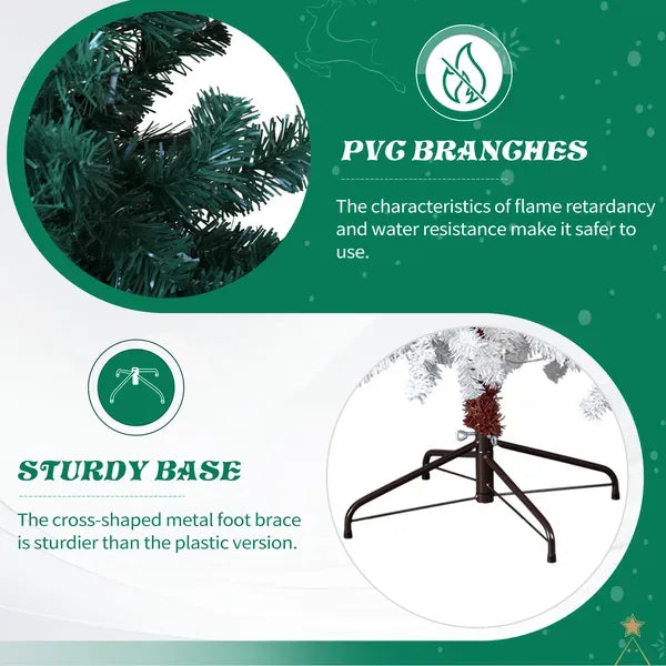 6 FT Santa Hat Style Pre-lit Christmas Tree, Hinged Artificial Xmas Tree Pine Tree With 250 Warm White Lights, 839 Branch Tips For Holiday Party Store Office Home, Green & White
