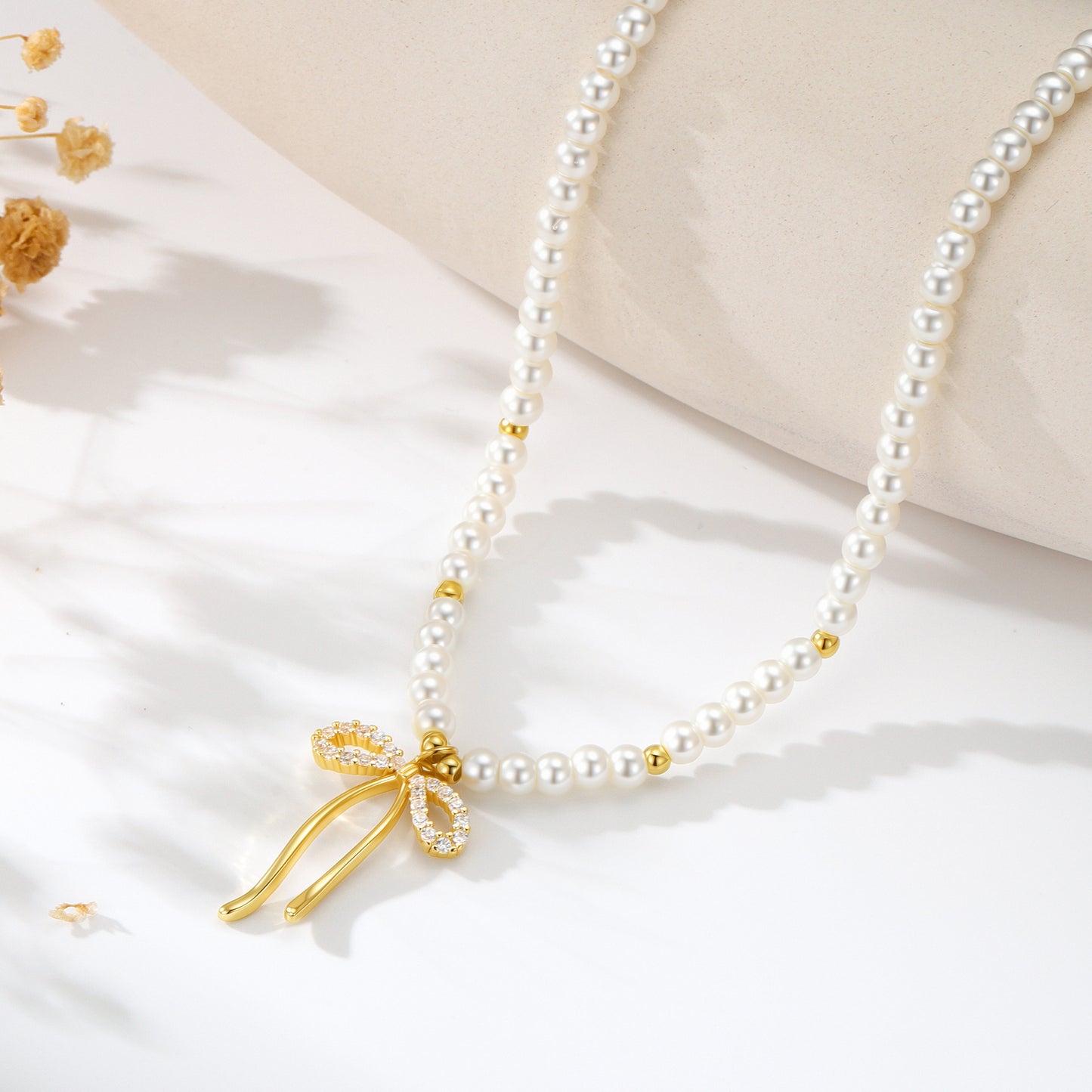 Best Selling European American Jewelry, Niche Bow Design Necklace Inlaid Pearls, Elegant Versatile Clavicle Chain For Women