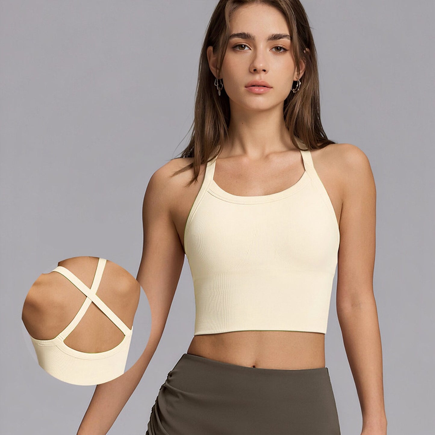 Seamless Yoga Tank Top With Built-in Pads For European & American Styles, No Need For Separate Bra, Cross Strap Sports Underwear For Women Workout & Fitness