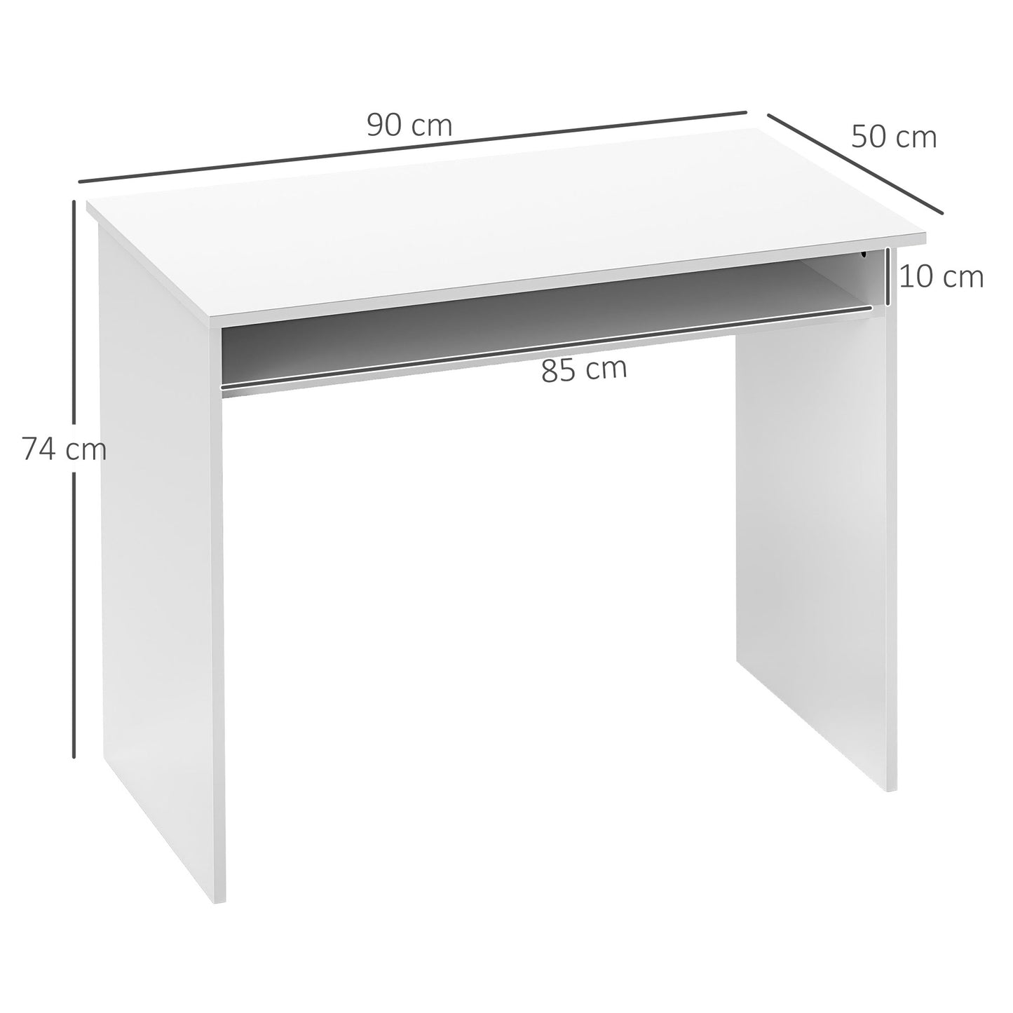 90 X 50cm Computer Table, Modern Home Office Desk, Small Writing Desk With Storage Shelf, High Gloss White