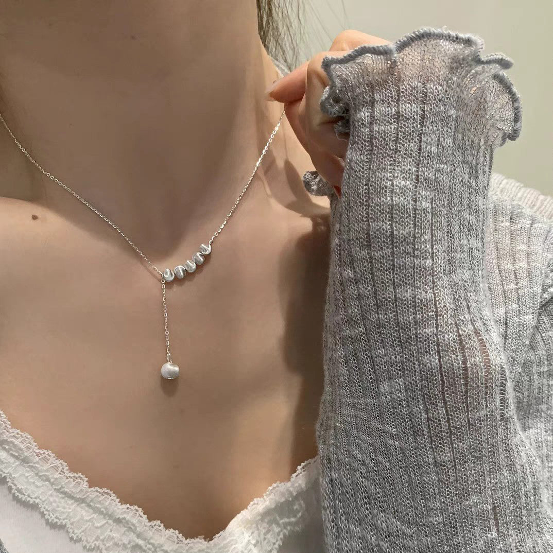 1pc 999 Sterling Silver Brushed Bead Adjustable Tassel Necklace, Minimalist Luxurious Style, Perfect For Daily Wear & Valentine's Gifts