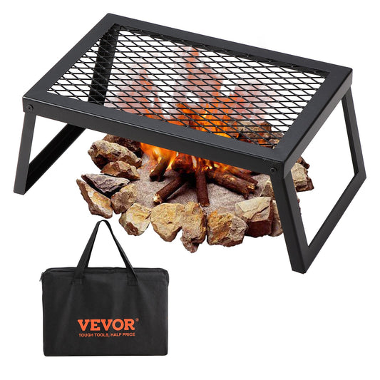 Folding Campfire Grill, Heavy Duty Steel Mesh Grate, 18' Portable Camping Grates Over Fire Pit, Camp Fire Cooking Equipment With Legs Carrying Bag, Grilling Rack For Outdoor Open Flame Cooking