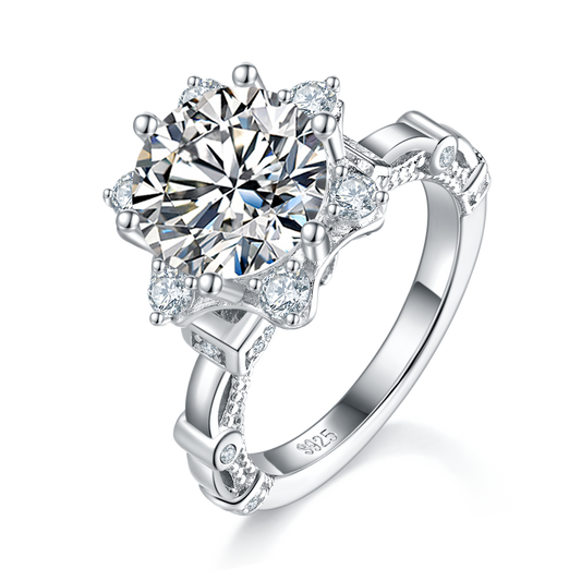 S925 Sterling Silver 3ct Moissanite Ring, 9mm D-VVS1 Star Halo Split Shank, Platinum Plated US Sizes 5-9, GRA Certified Gift Box