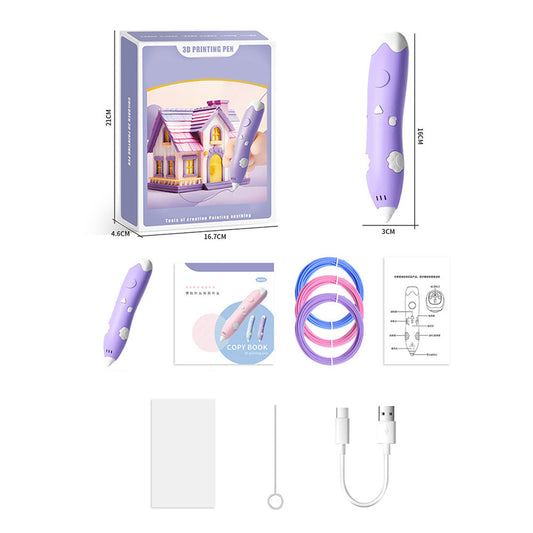 Rechargeable 3D Printing Pen 3Color PCL Filaments For DIY Crafting Drawing Gifts-New-3d-print-pen-purple-300918