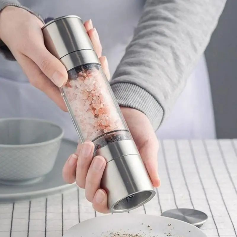 Salt Pepper Grinder 2 In 1 Manual Stainless Steel Salt Pepper Mills Adjustable Ceramic Grinding Spice Mill Kitchen Tool Gadgets