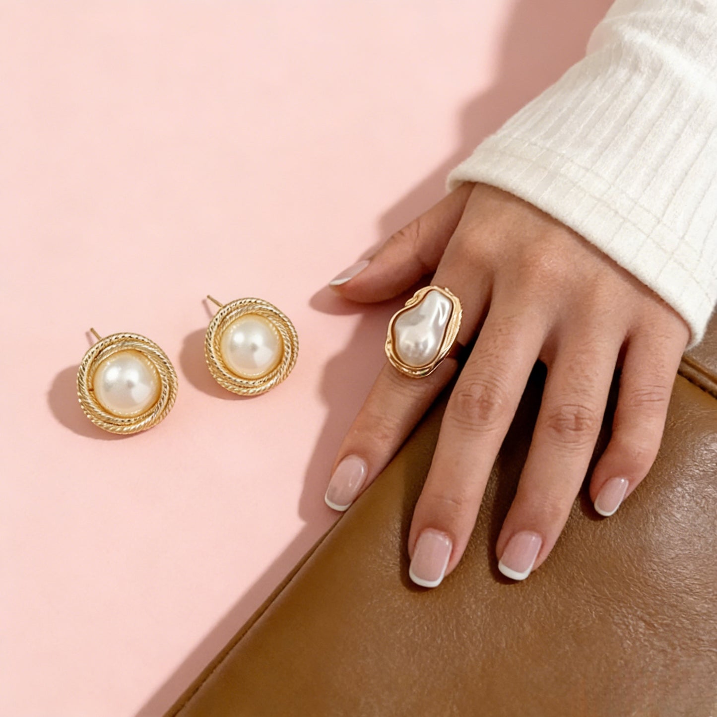 Vacation Style Starfish & Seashell Jewelry Set Irregular Pearl Ring Earrings Ins Style Accessories