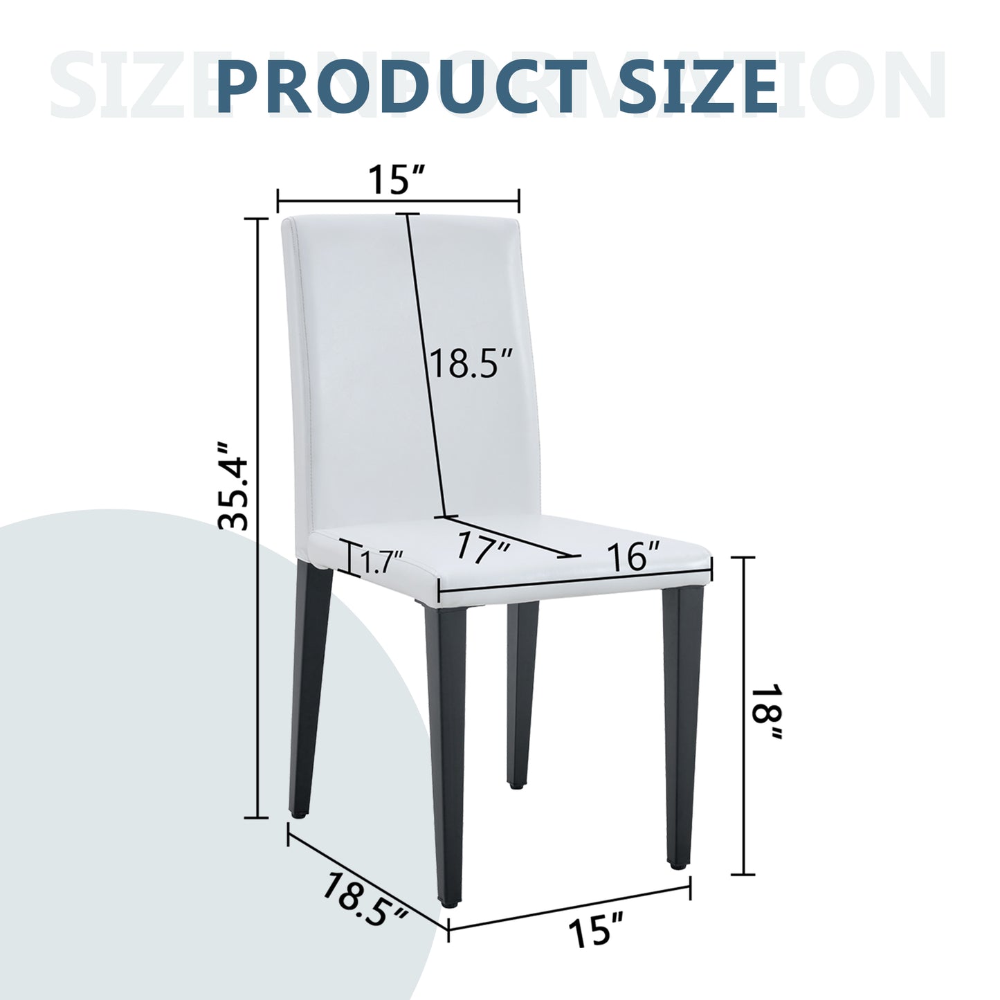 White PU Dining Chairs 35.4in High, 18.5  Ergonomic Backrest, 17 X16 InSponge Seat, Perfect For Dining Room, Home Office & Living Space, Stylish & Comfortable.Black Metal Leg.