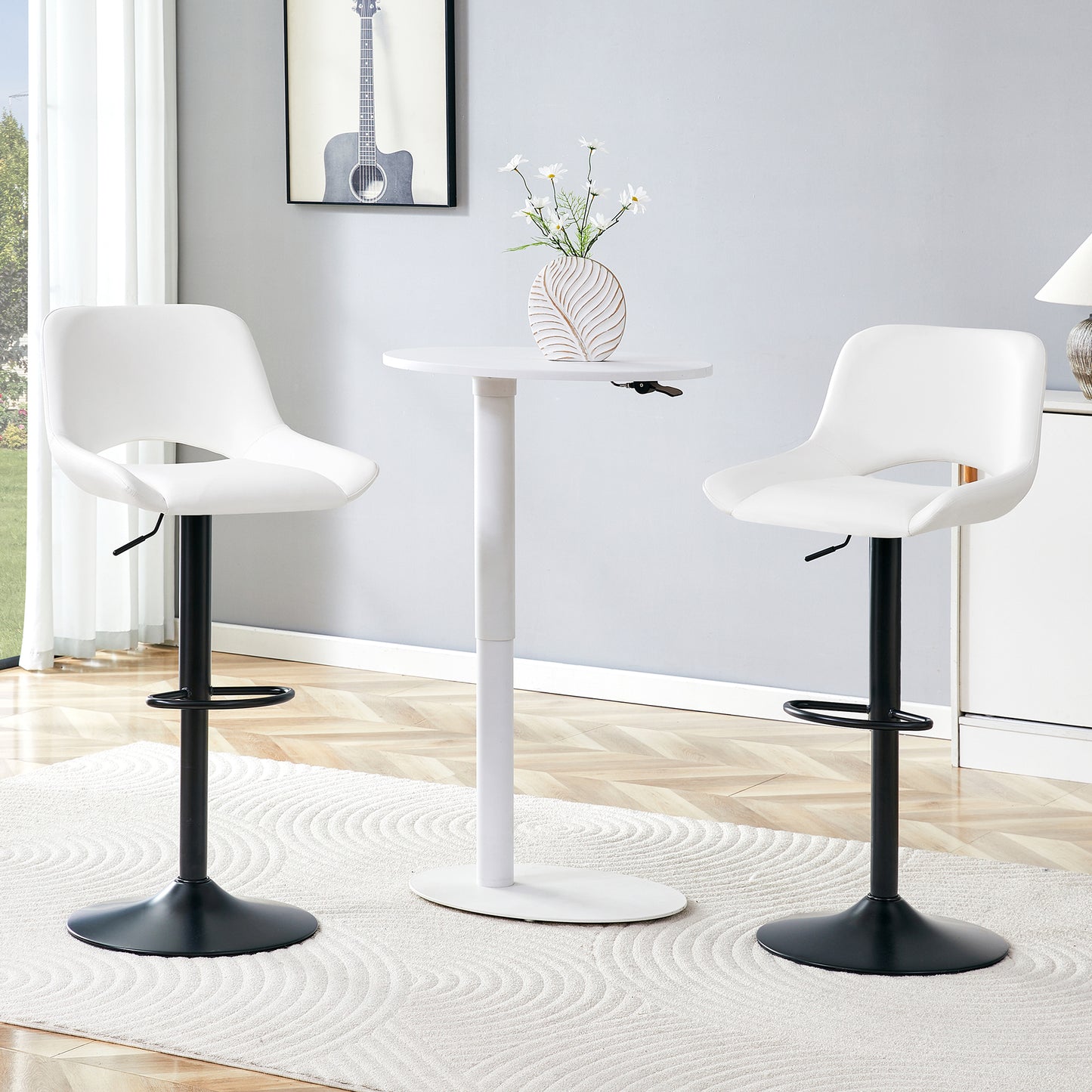 Modern Swivel Adjustable Bar Stools Set - 2 Pack, White PU Material, With Footrest, Holds Up To 250 Lbs, Suitable For Home Bars And Kitchen Islands