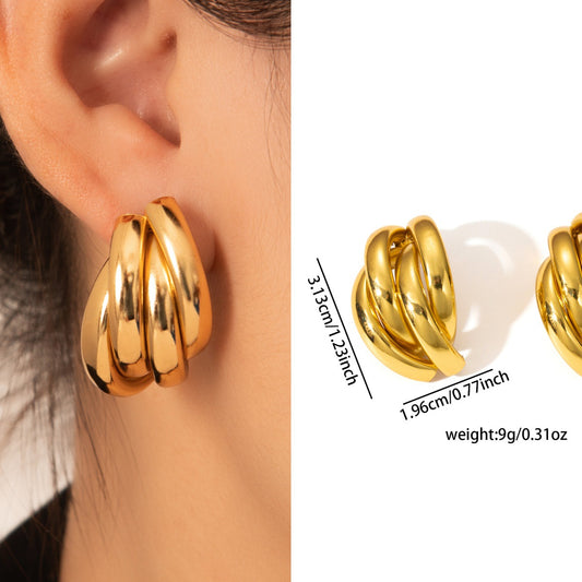 Premium Colorfast Gold Titanium Steel Studs, Niche Elegant Light Luxury Stainless Steel Fashion Earrings For Female