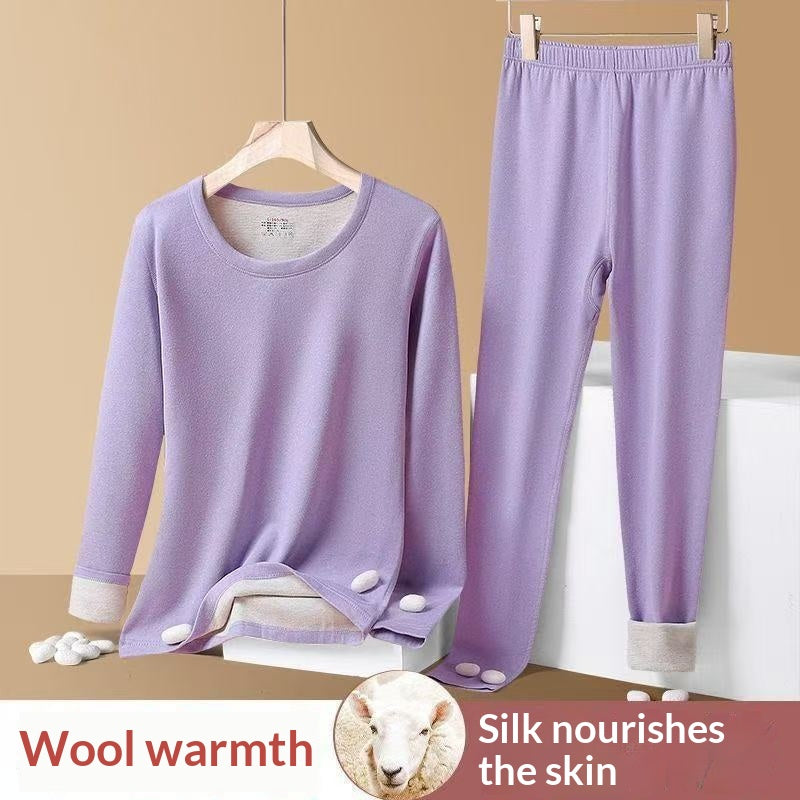 New AutumnWinter Plush Silk Thermal Underwear Set For Women