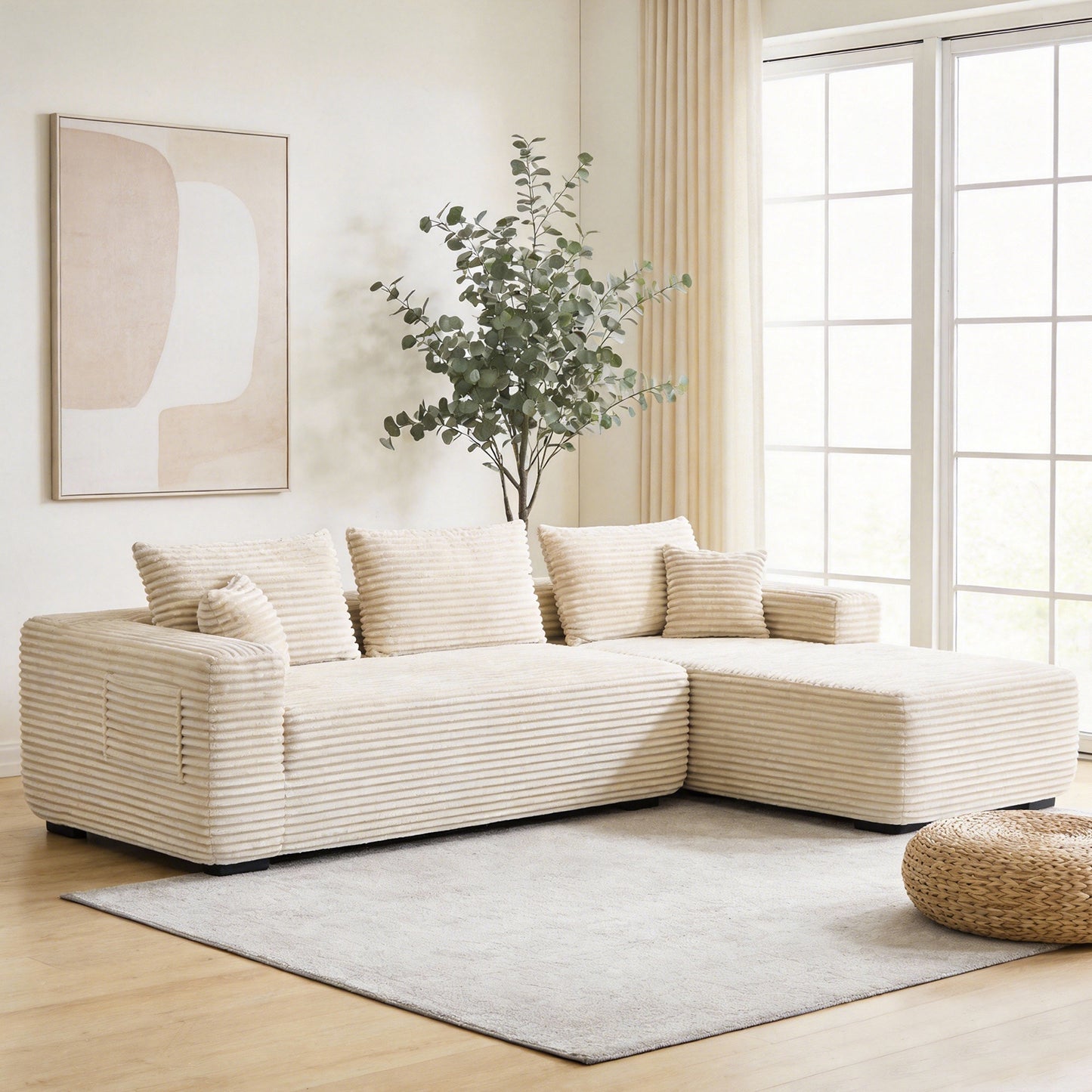 YM3116250005811& YM3116250006111 Combination Products Are Not Sold Sep-L Shape Modular Sectional Couch Spacious Comfortable 2 Seater Sofa With Pillows For Living Room Office No Assembly Required Beig