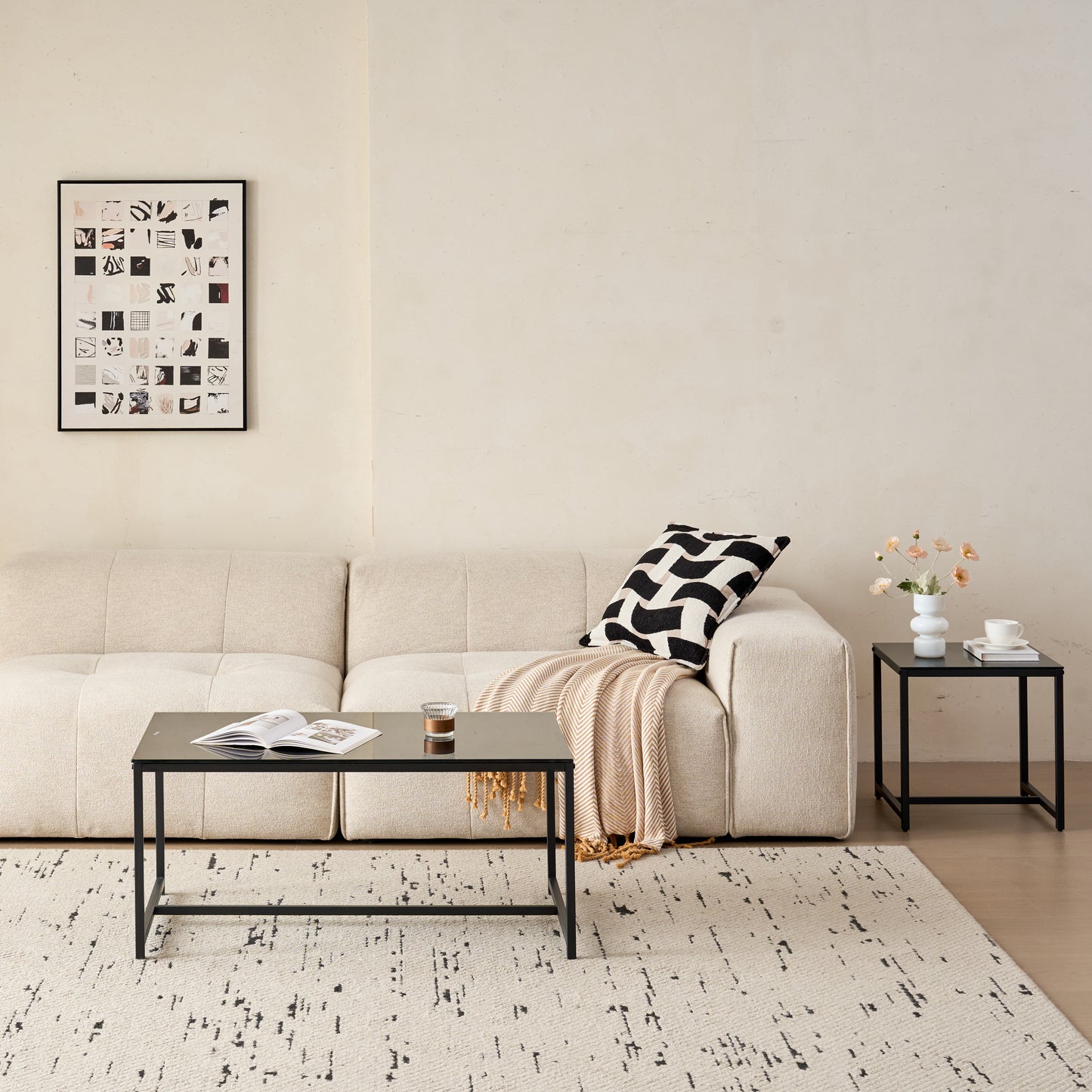 Black Glass CoffeeTable, Small Tea Table, Glass With Metal Legs Sofa Table