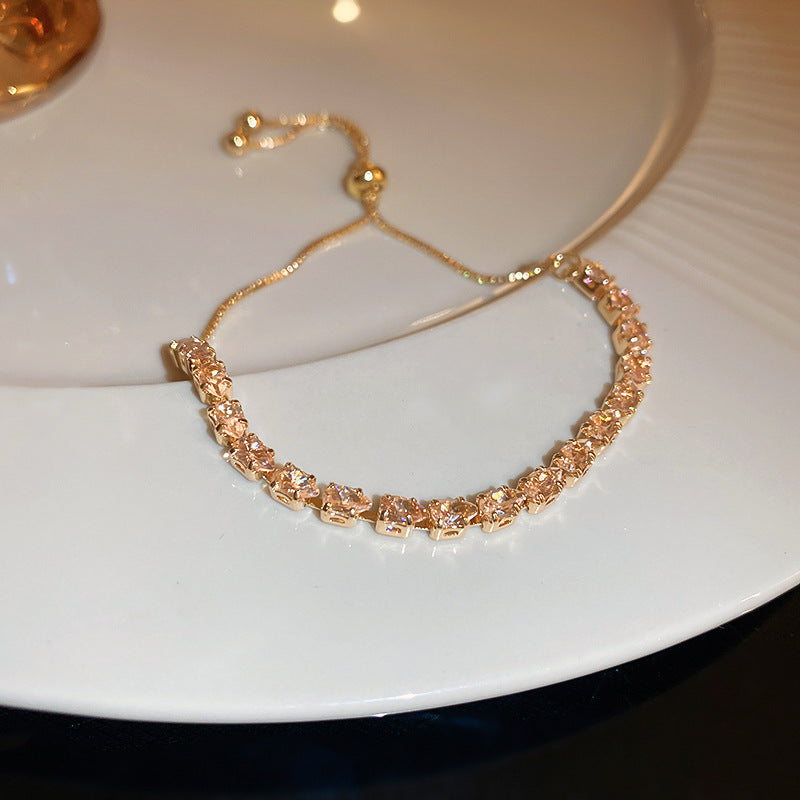 18K Gold Plated Oval Cubic Zirconia Buckle Bangle Retro Exquisite Bracelet Chic Vintage Fashion Jewelry