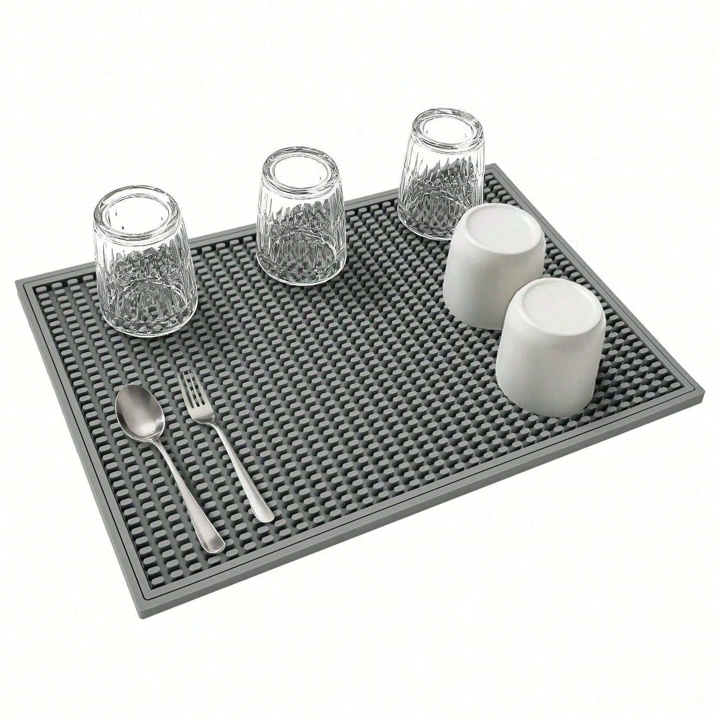 Set Of 2 18x12 Inch Heat Resistant Rubber Drying Mats, Multi Purpose Dish Draining Pads For Kitchen Countertops.