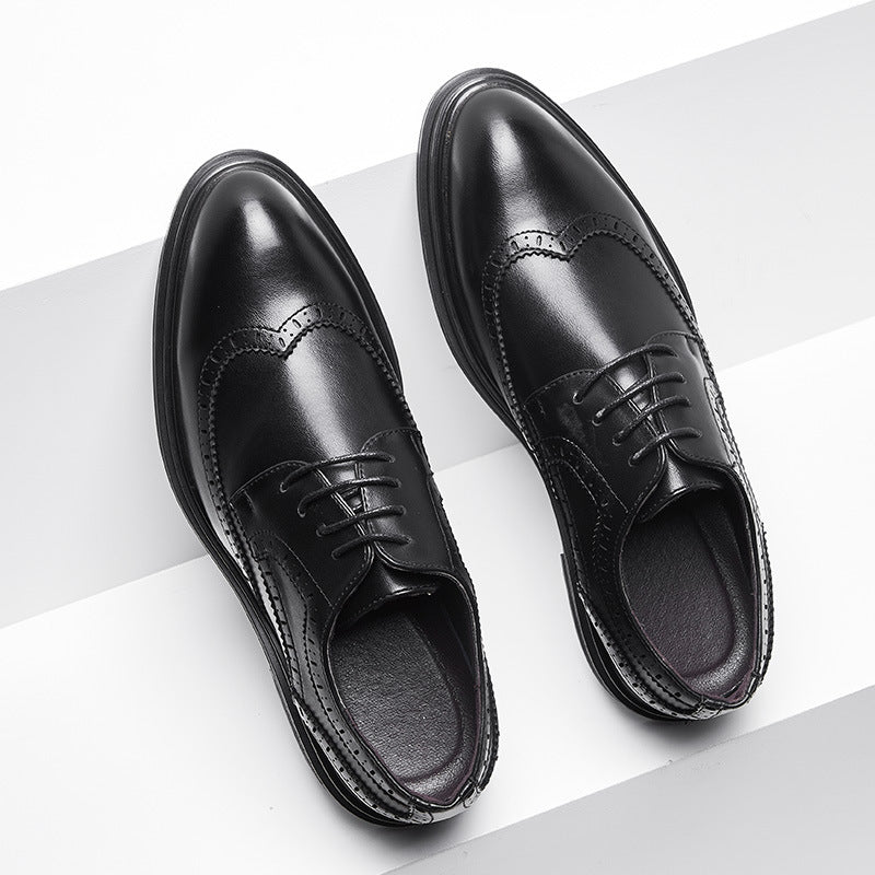 British Pointed Leather Shoes Business Formal Wear Brogue Men's Leather Shoes Men's Korean Casual Shoes Best Man Wedding Shoes