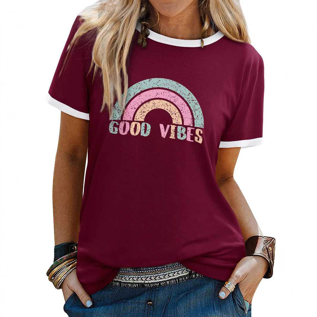 Womens Minimalist Printed Fashion Casual Short-sleeve