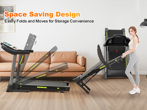 3.5  Portable Foldable Treadmill With Handles  Slope Home Walking Running Treadmill 0.5-7.5 MPH 330 Lb Weight Capacity