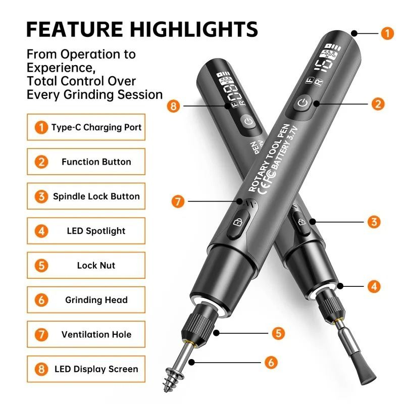 Electric Mini Engraving Pen Cordless Rotary Tool With LED Display Complete Kit For DIY Engraving Polishing Drilling Home Use