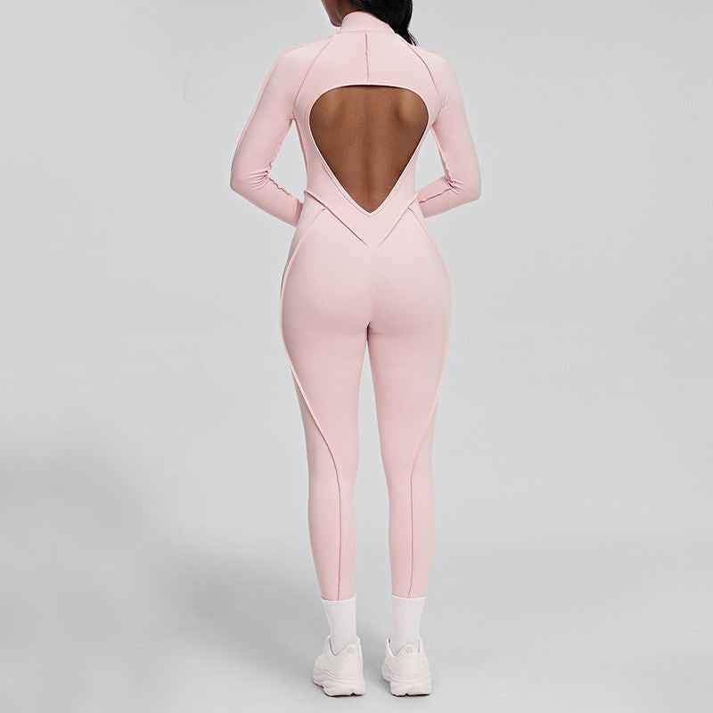 European And American Stereo Long-sleeve Zipper Yoga Jumpsuit