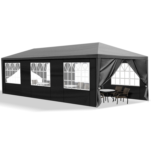 10'x30' Outdoor Party Tent With 8 Removable Sidewalls, Waterproof Canopy Patio Wedding Gazebo Black