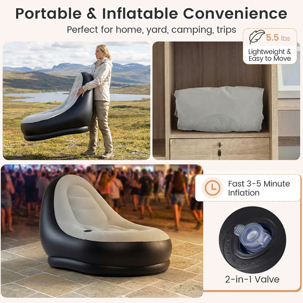 Inflatable Lounge Sofa With Ottoman Portable Air Sofa Of Up To 220 Lbs For Adults With Flocked Surface For Home, Yard, And On The Go Occasions Like Camping Or Trips