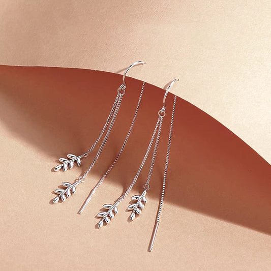 1 Pair 999 Sterling Silver 3D Wheat Ear Long Tassel Threader Earrings, Fresh & Elegant, Perfect For Daily, Dating & Gifting, Ideal Valentine's Gift
