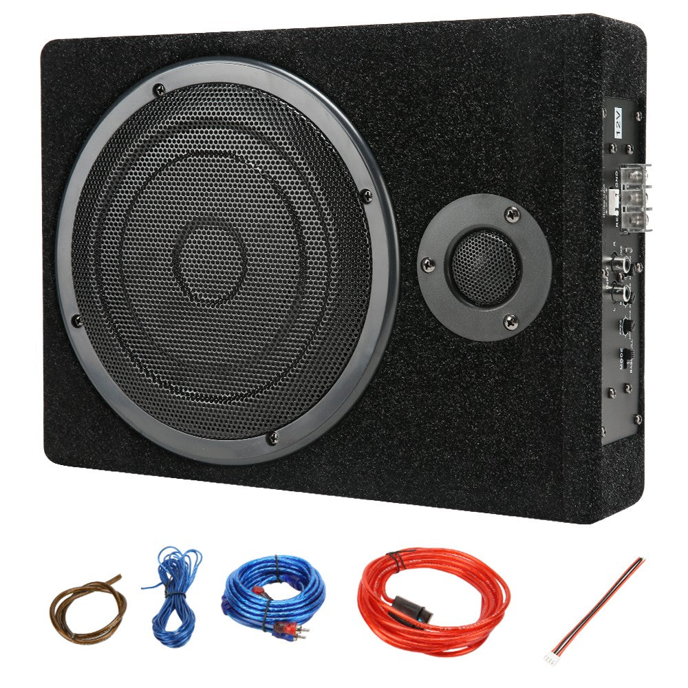 800W 8in  Car Under Seat Active Subwoofer Slim Amplified Sub Audio Speaker Kit 12V