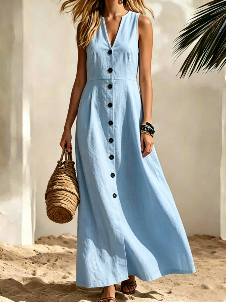 Womens Fashion V-Neck Sleeveless Plus-Size Cardigan Shirt Dress