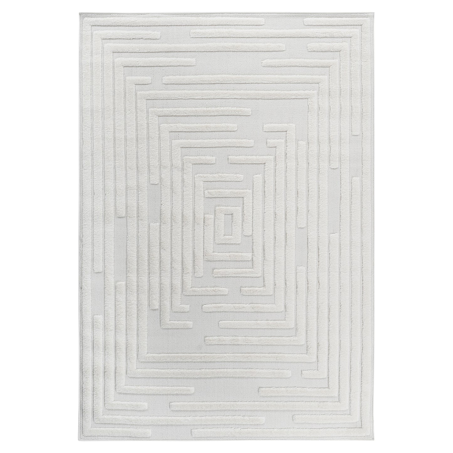 Step Collection High-Low Striped Cream Indoor Area Rug, 6'7''x9', Modern, Contemporary, Geometric, Bohemian, Bedroom, Kitchen, Living Room, Non Shedding Carpet