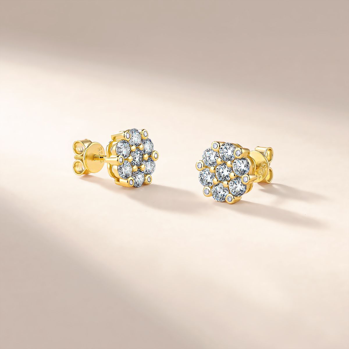 S925 Sterling Silver Floral Cluster Stud Earrings, 3mm D-VVS1 Moissanite Pave, Platinum Plated 2.5g Women's Jewelry Gift Box Set