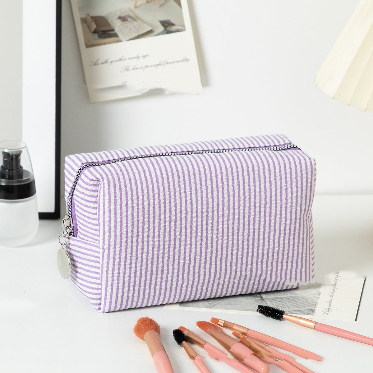 Personalized Embroidered Striped Bubble Yarn Makeup Bag