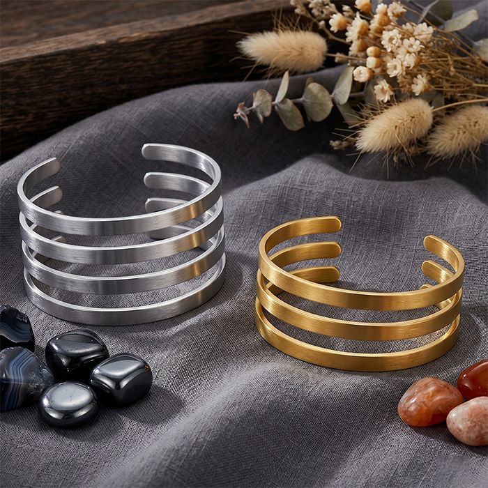 7Pcs Stackable Cuff Bangle Bracelets For Women, 18K Gold Plated Stainless Steel Plain Open Bangle Set, Minimalist Layering Jewelry Gift