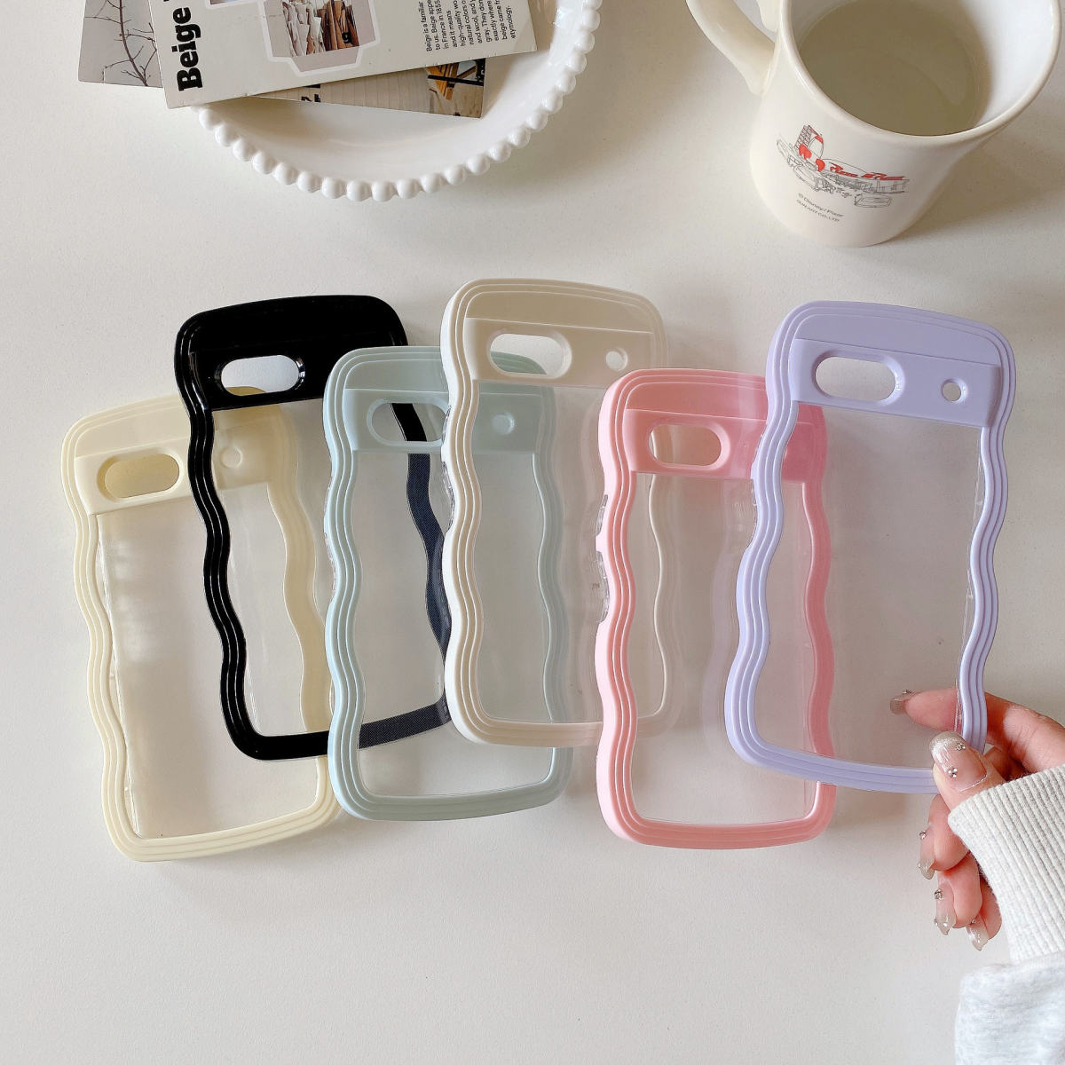 Two-in-one Wave Shell Transparent Mobile Phone PC Color Hem