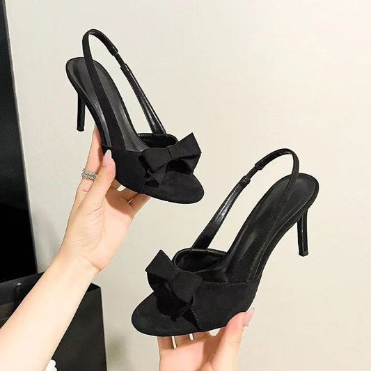 Women Vintage Peep Toe Backless Heels, Bow Decor Thin Strap Sandals, Kitten & Block Heel Options, Sexy Open Toe Summer Shoes, 2026 New Arrival