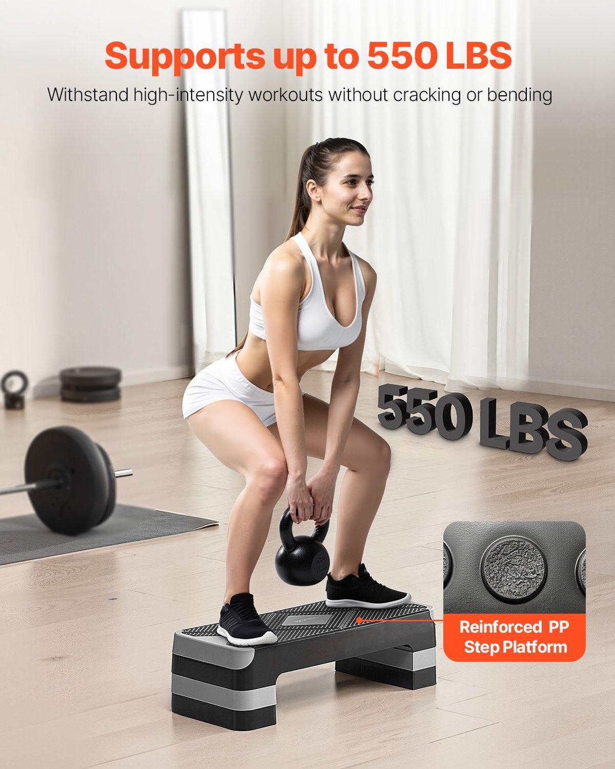 Aerobic Steppbrett Höhenverstellbares Trainingsbrett (10,16-20,32 Cm) Stepper Fitness Mit 250 Kg Tragfähigkeit Rutschfeste Oberflächenbank Für Heim-Fitnessstudio Cardio-Krafttraining Grau