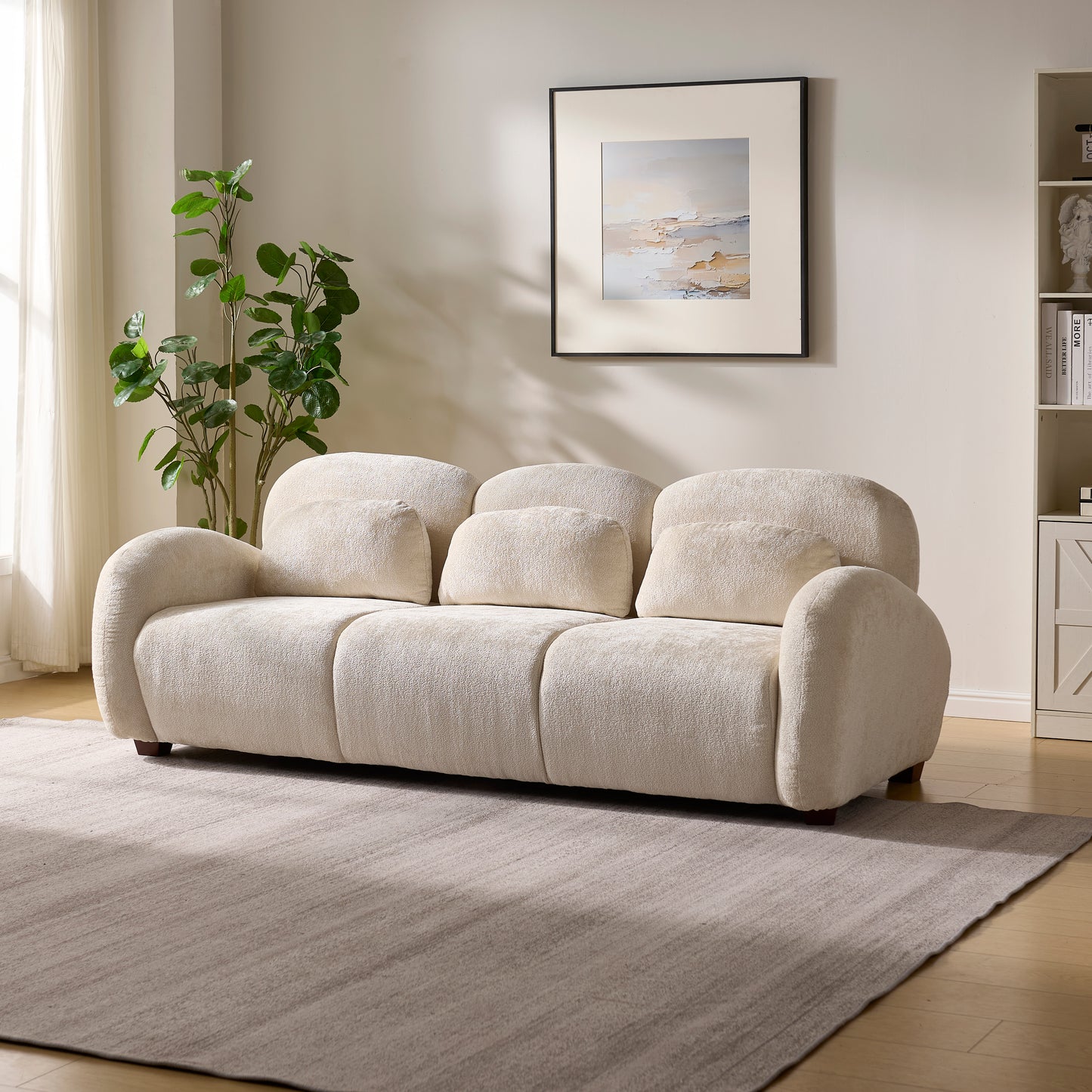78 In. Modern 3 Seater Boucle Sofa Upholstered Couch With 3 Pillows For Bedroom, Office, Apartment, Beige