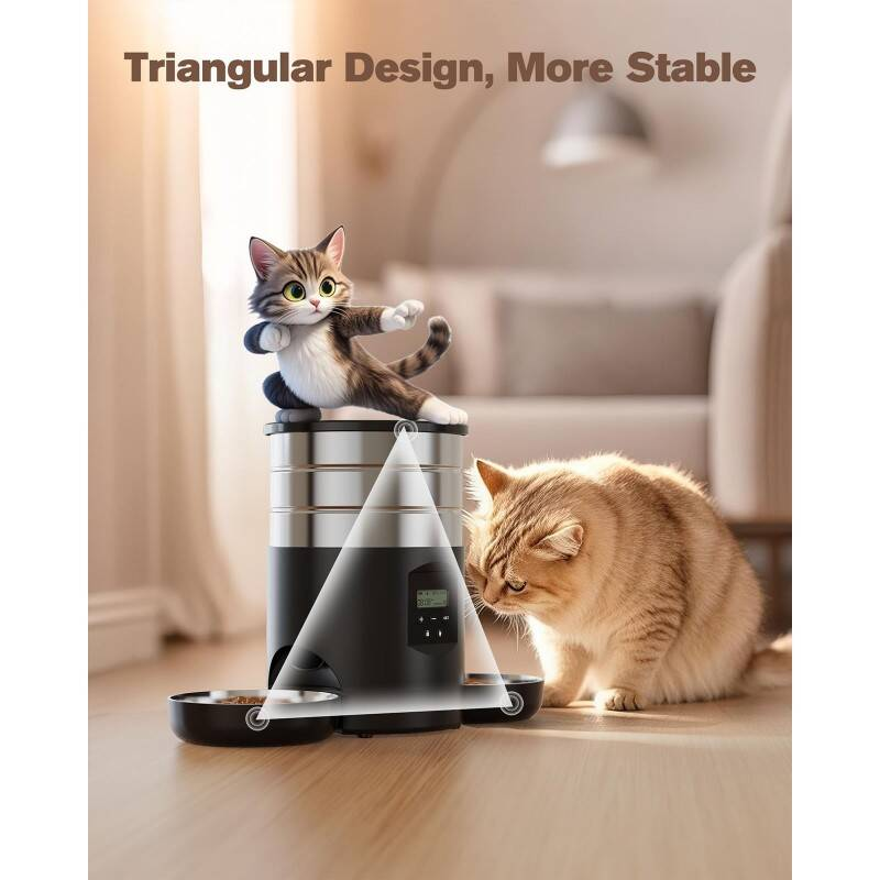 Dual Bowl Automatic Cat Feeder For Two Cats With Stable Anti Slip Design And Programmable Timer Offering One To Ten Portions Per Meal Transparent Locking Lid And Smart Dispenser For Both Dry And Wet F