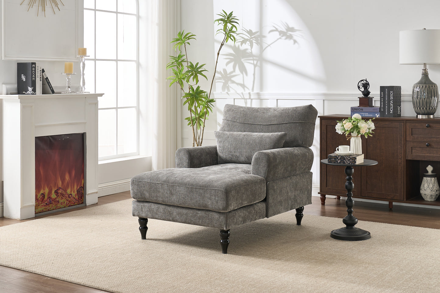 Modern Chaise Lounge , Upholstered Indoor Leisure Sofa Recliner, Chair Sleeper For Bedroom, Living Room, Study Room, Office, GREY
