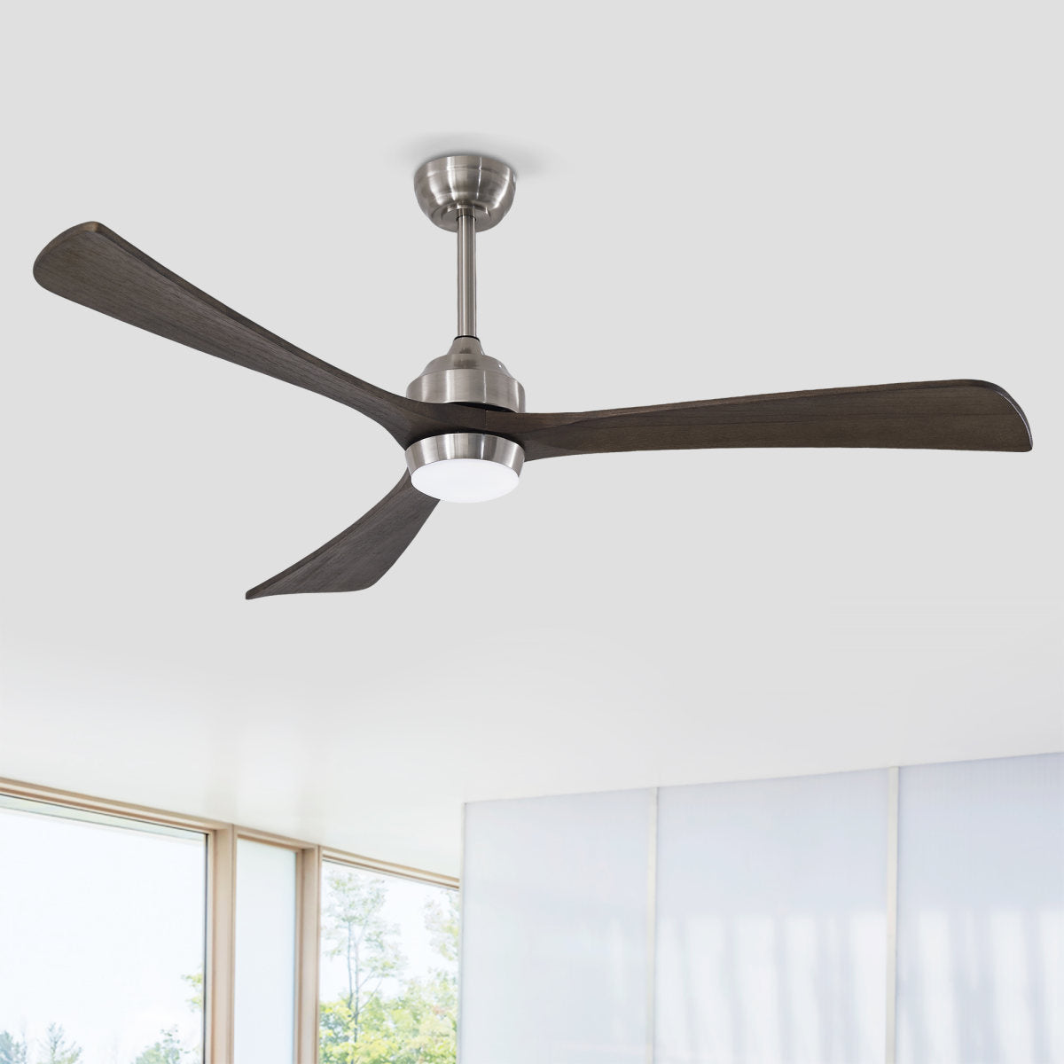 62  3PCS Solid Wood Blades Ceiling Fan With Lights Remote Control,Quiet DC Motor 3 Blade Ceiling Fans 6 Speed Levels,Reversible Ceiling Fan,for Patio Living Room,Bedroom,Office,Indoor. Stain Nickel