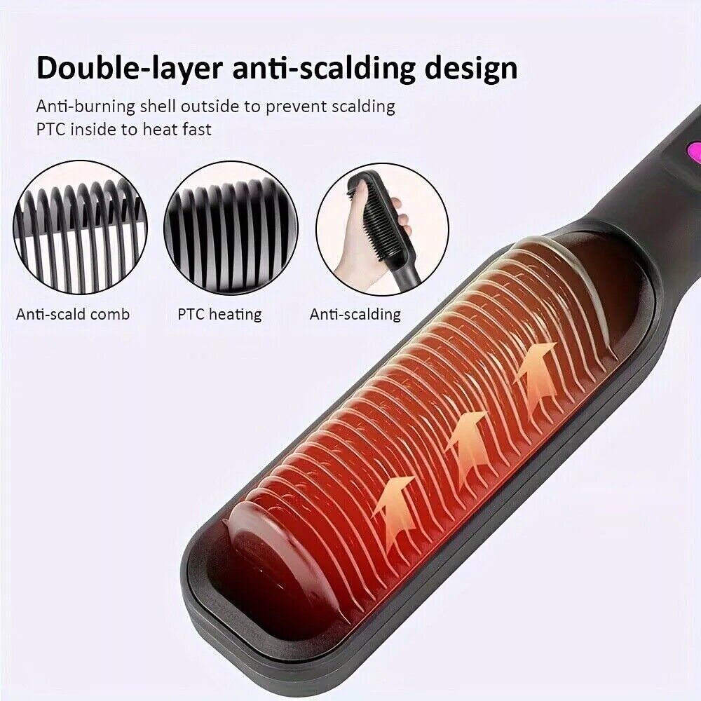 2in1 Negative-ion Hair Straightener Brush Curling Salon Styling Comb Ceramic New