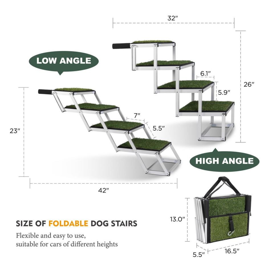 Foldable Dog Ramp For Cars, SUVs, Trucks, Portable Pet Dog Stairs For Large Dogs With Non-Slip Surface & Reinforced Design, Lightweight Yet Sturdy Supports Up To 250lbs