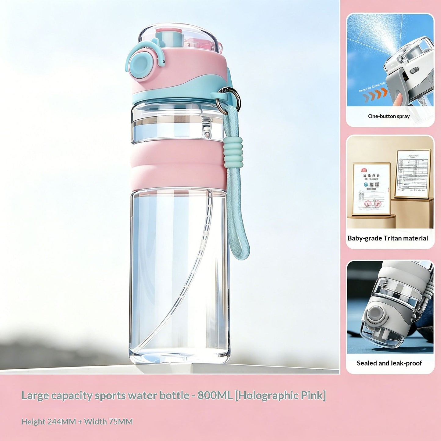 Spray-type Outdoor Large-capacity Portable Plastic Water Bottle With A Carrying Strap