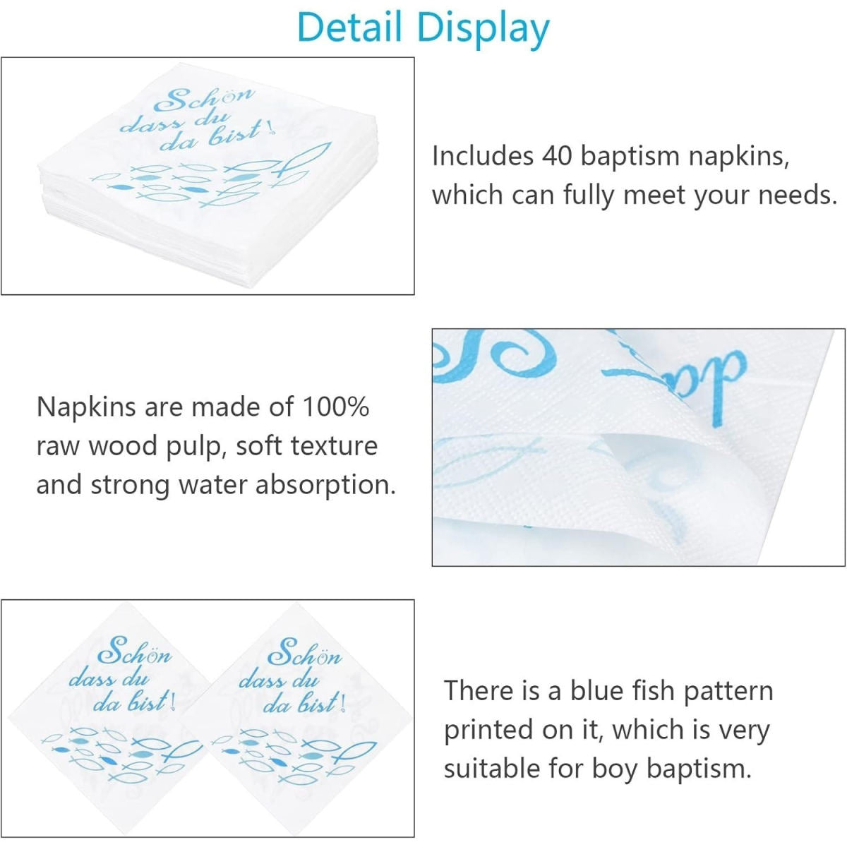 4-Pack “Glad You're Here” Napkins, Blue Fish Motifs, 40 Pieces Per Set, For Parties—party Accessories Set
