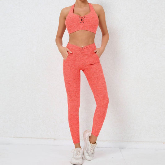 Pocket Tight Brushed Yoga Suit Quick-drying Front Waist Pleated Outdoor Running Sports