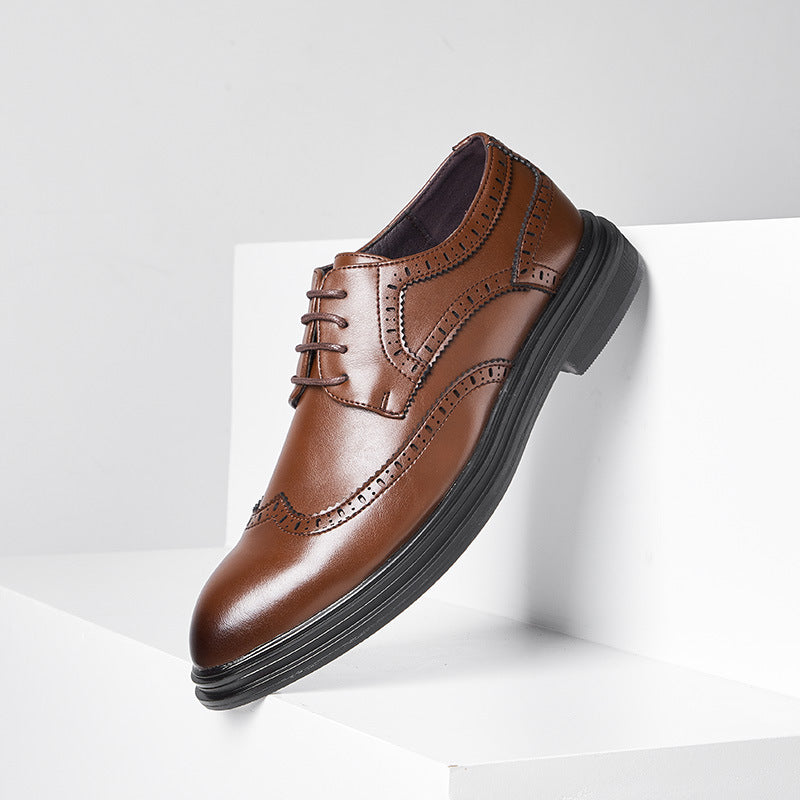 British Pointed Leather Shoes Business Formal Wear Brogue Men's Leather Shoes Men's Korean Casual Shoes Best Man Wedding Shoes