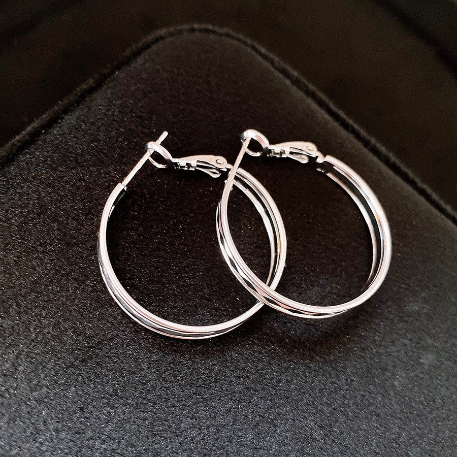 Silver Needle Niche Fashion Earrings Women Flower Geometric Rhinestone Versatile
