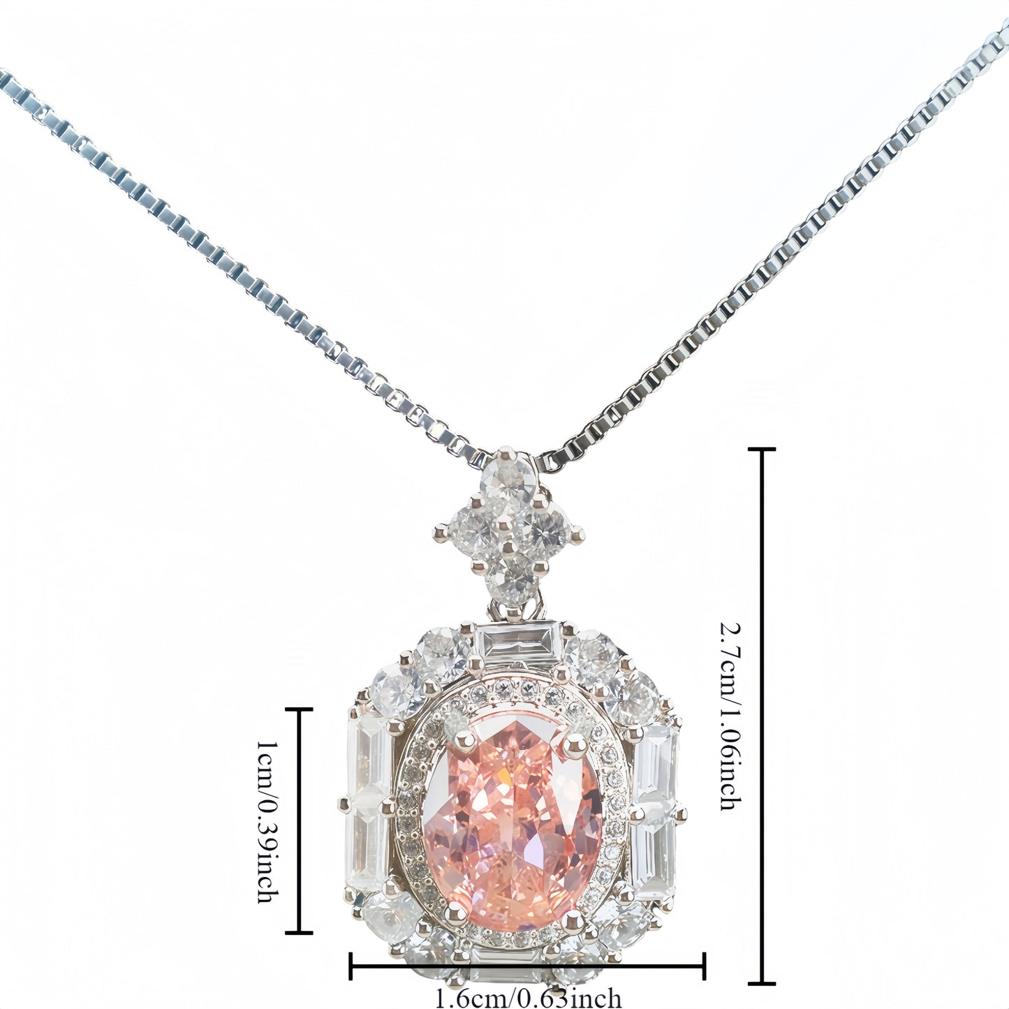 Oval Cut  CZ Multi-Shape Halo Pendant Necklace For Women, Copper Plated Silver Round & Baguette White Cubic Zirconia Vintage Royal Wedding Bridal Statement Jewelry Gift