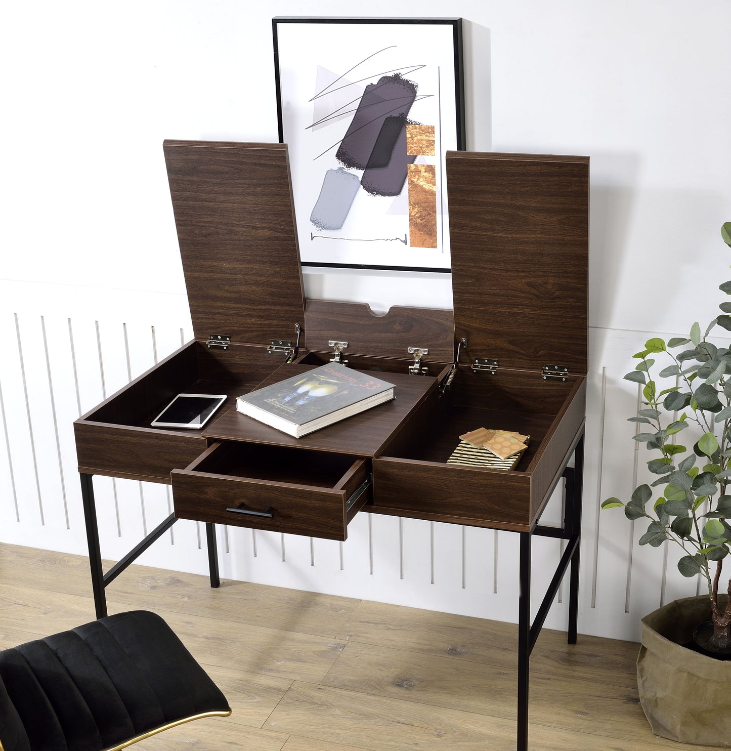 Verster Oak & Black Finish Writing Desk W USB