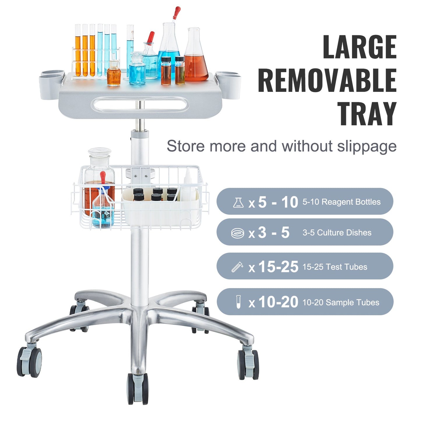 Medical Cart, Salon Cart With Wheels, Mobile Trolley Cart 26.77'-42.91' Height Adjustable, Metal Salon Stations For Hair Stylist, Rolling Desktop Lab Cart For Clinic, Beauty And Salon