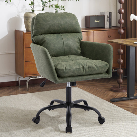 Artificial Leather, PU Leather, Black Base, Adjustable In Height, Suitable For Office, Bedroom, Dressing Table And Other Environments. An Office Chair.Green